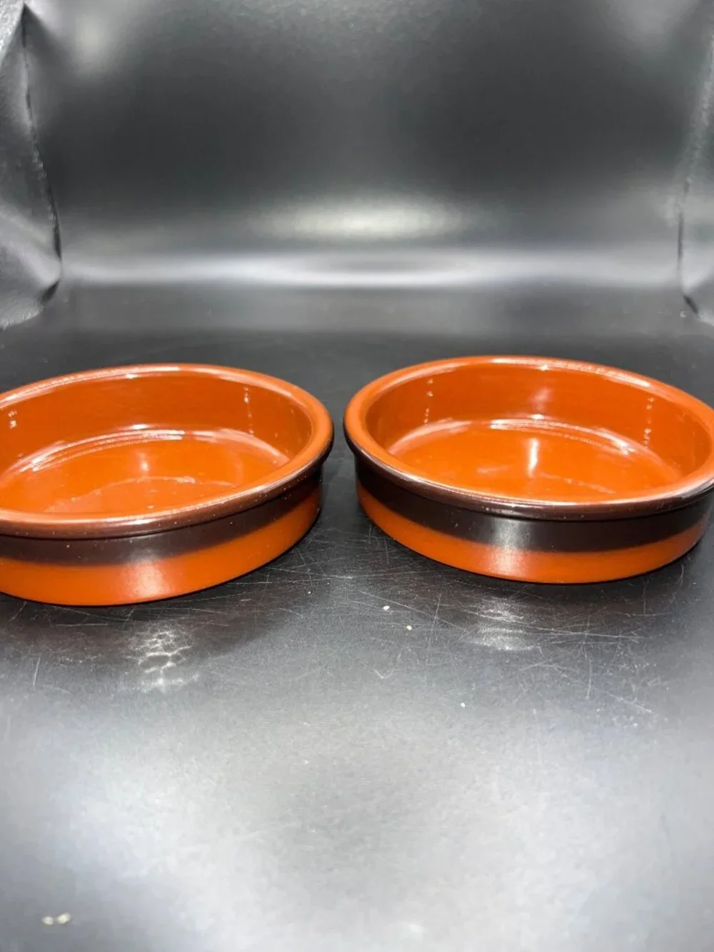 Cermer Terracotta Ceramic Baking Dishes Rustic Brown Black  4.5” Diameter EUC